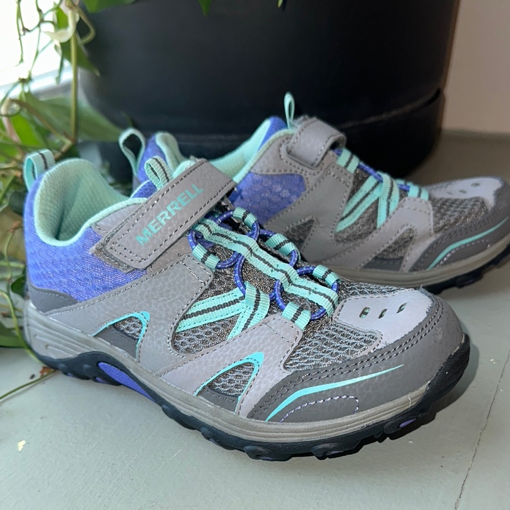 Merrell Gray and Blue Sneakers with Mesh Uppers and Velcro Straps